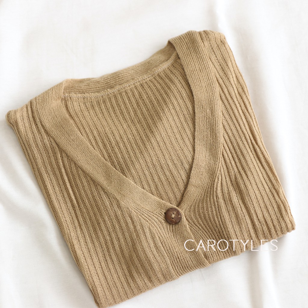 CARDIGAN CROP RAJUT KARDIGAN CARDY RAJUT CROP TOP KOREA FASHION OUTER OUTWEAR WANITA CEWEK PEREMPUAN-CROP PASTEL BROWN