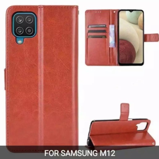 Original Flip Cover Samsung A12 / M12 Wallet Leather Case Casing Kulit - Samsung A12, Hitam