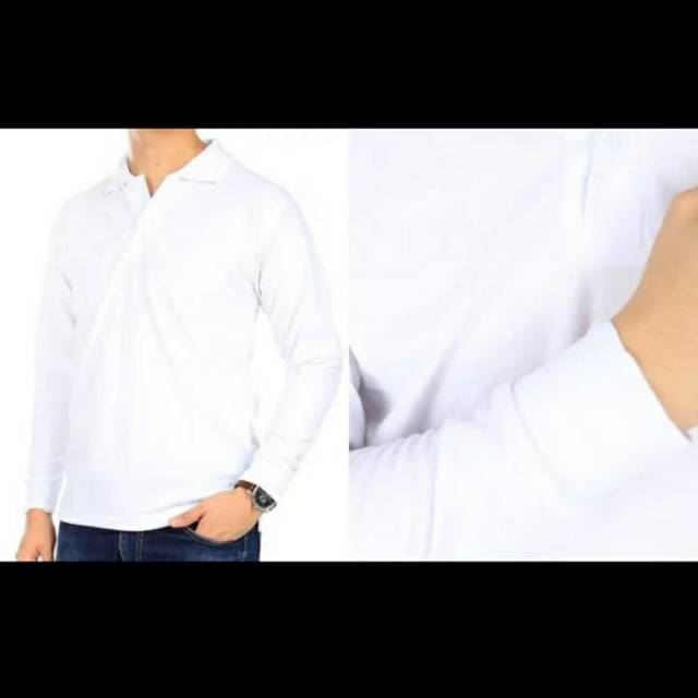 KAOS KERAH POLO PUTIH POLOS LENGAN PANJANG - POLO PUTIH POLOS