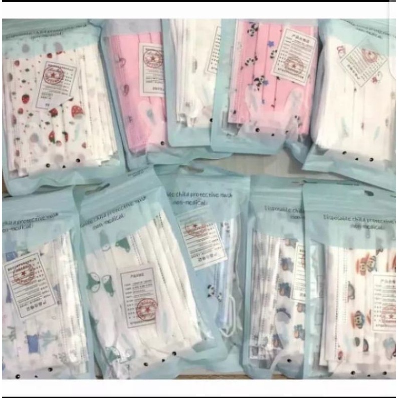 Masker anak 3ply kids child mask motif aerloop kemasan pack isi 10 pcs