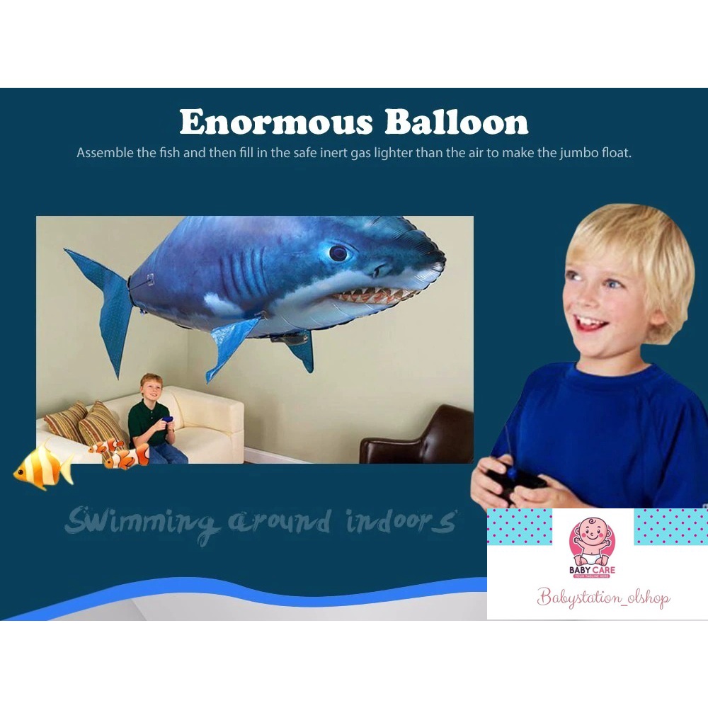 BABYSTA43L74 - Remote Control Mainan Hiu Kolam Udara RC Hewan Balon Terbang Inframerah Mainan Ikan B