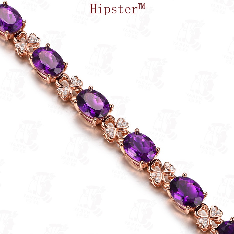 Hot Sale Luxury Natural Amethyst Four-Leaf Clover Diamond Bracelet