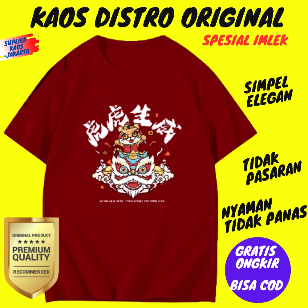 Baju Kaos Merah Imlek 2022 Pria Wanita Keluarga Ukuran M L XL XXL Jumbo Big Size Motif Macan