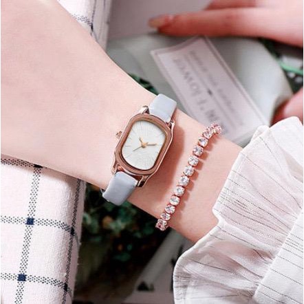 PA Jam Tangan Quartz Strap Rubber PU Analog Casual Gaya Retro Wanita Persegi Watch Korean Fashion Balok RM048