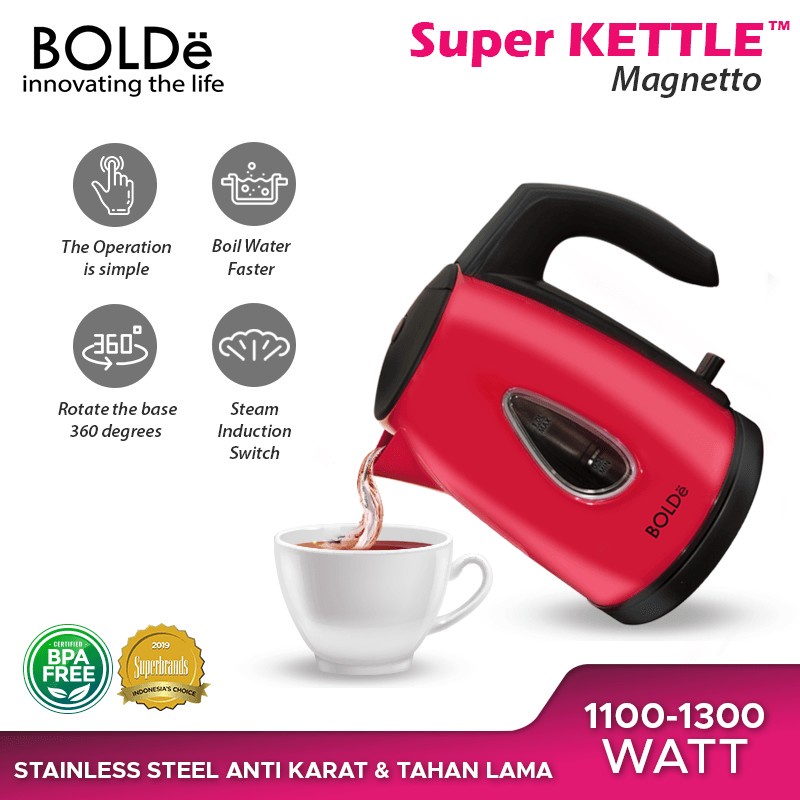 Teko Elektronik BOLDe Super Kettle Magneto 1 liter Stainless Garansi Resmi