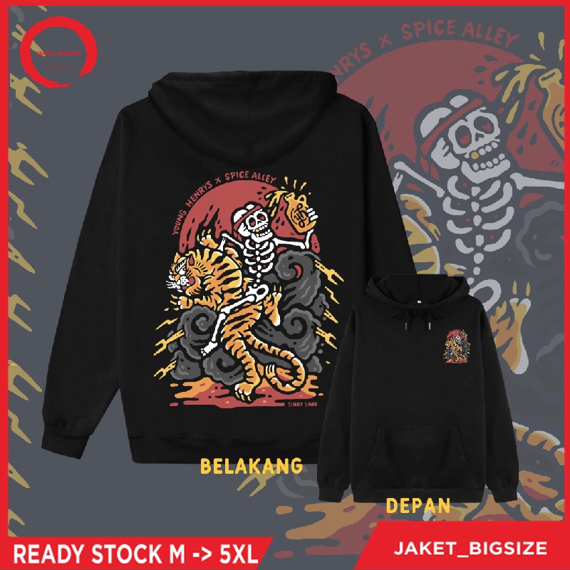 Hodie Hudi Jaket Zipper Hoodie tengkorak macan jumbo bigsize pria wanita ukuran m l xl xxl xxxl xxxxl xxxxxl