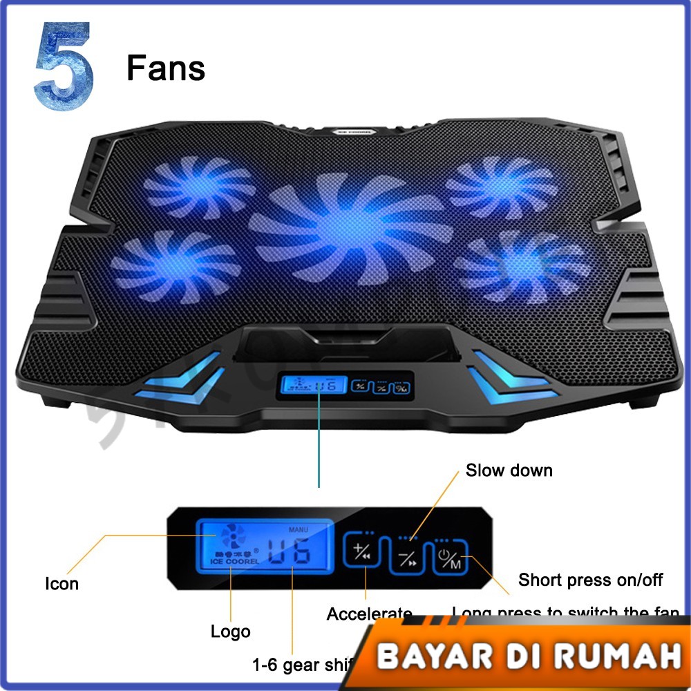 New !! Cooling Pad Laptop 5 Fan Pendingin Laptop Cooling Cooler fan Kipas Pendingin Notebook K5