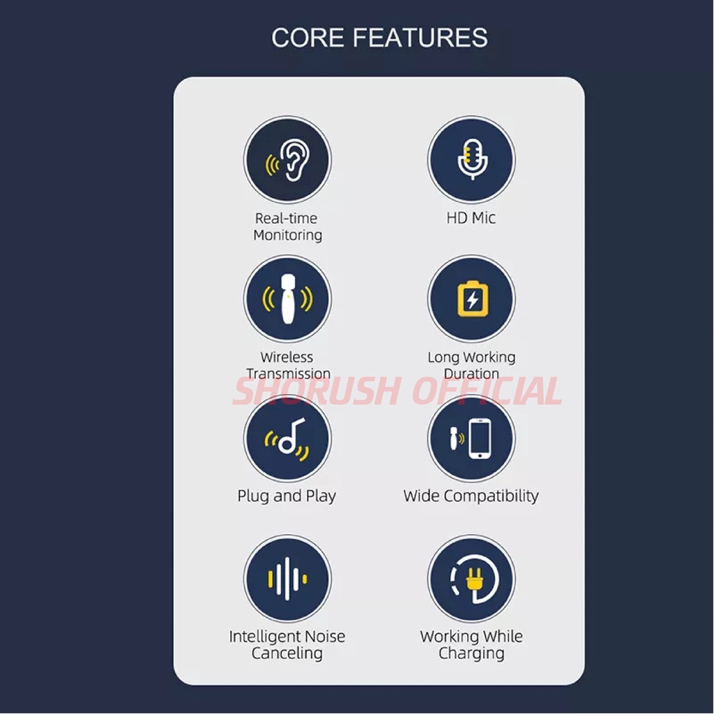 Shorush ALL 3 In 1 Dual Microphone 2 Transmitter Mic Clip On Wireless UHF VLOG Smartphone HP Kamera Mirorrless DSLR Iphone Android