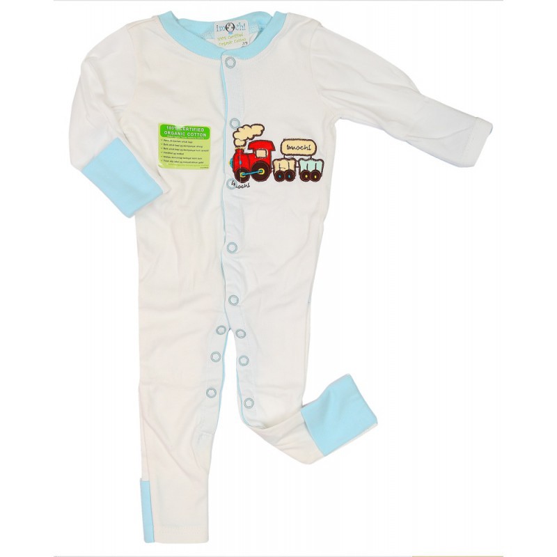 Imochi Sleepsuit Panjang - Blue White Train