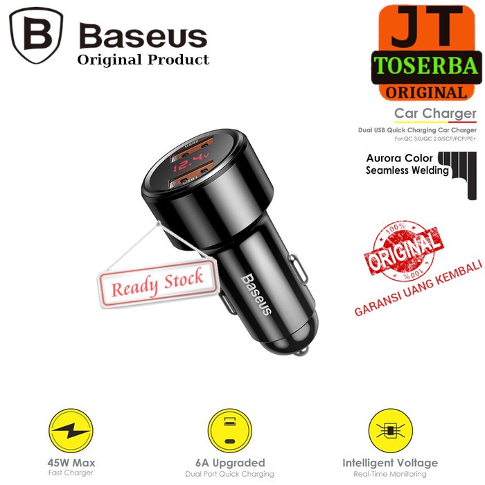 CHARGER HP MOBIL 45W 6A DUAL USB BASEUS ORIGINAL SAVER CAR CHARGER CAS HP MOBIL CHARGER HP DI MOBIL