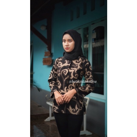 Blouse Batik Premium By Sidamuliya Collection Blus Atasan Blazer Kantor Resleting Depan Eksklusif-Syariva