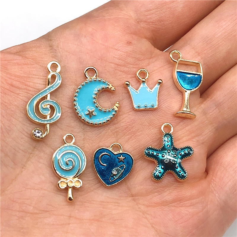 4pcs Liontin Mahkota Bintang Hati Biru Bahan Alloy Charms