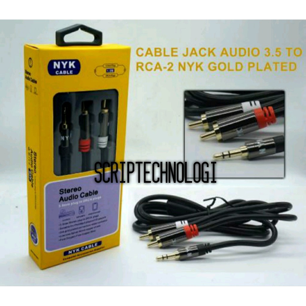 Kabel Audio Stereo 3.5mm To 2 RCA NYK Gold Plated 1.5M