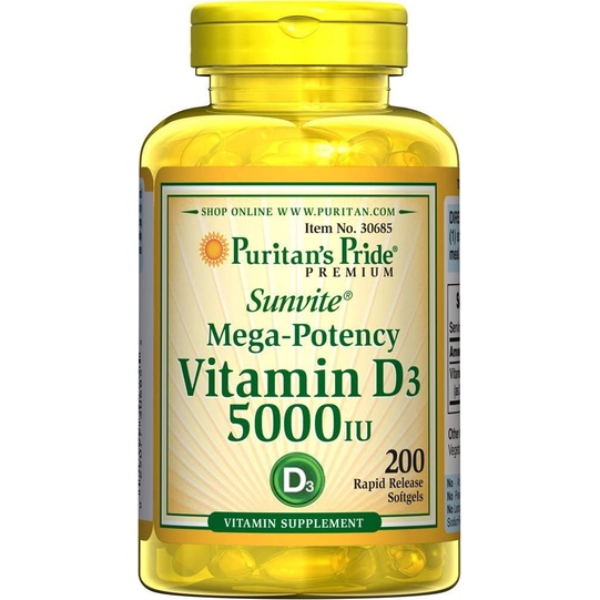 Puritan Pride Vitamin D3 5000 IU, 200 Softgels