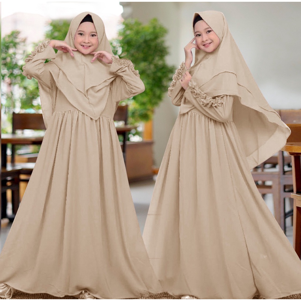 FenishaStore Gamis Syari Kids Aiza Bahan Moscrepe UMUR 12-14 TAHUN Fashion Hijab Kids Gamis Anak Perempuan Dress Anak Murah Gamis Syari Set Anak Model Terbaru