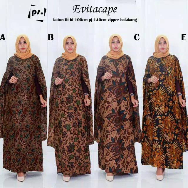 Batik Evitacape Cape Maxi Batik Busana Muslim Gamis Syarii Zipper belakang Batik Muslimah