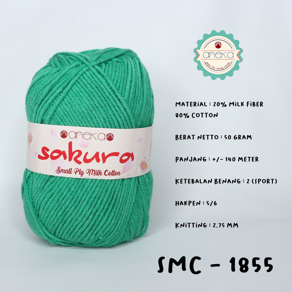 Benang Rajut Katun Susu 4 Ply / Sakura SMALL PLY Milk Cotton Yarn - 1855