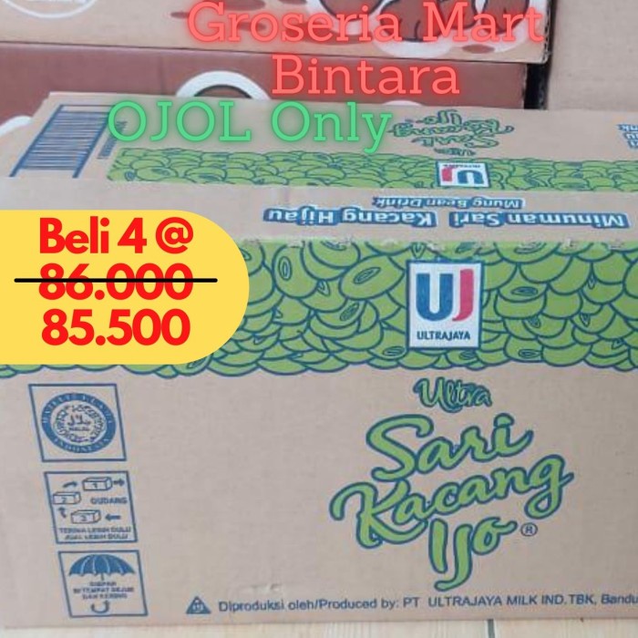 

*Bintara* Ultra Sari Kacang Ijo Hijau 250ml x 24 (1 Dus) - Bekasi (BERKUALITAS)