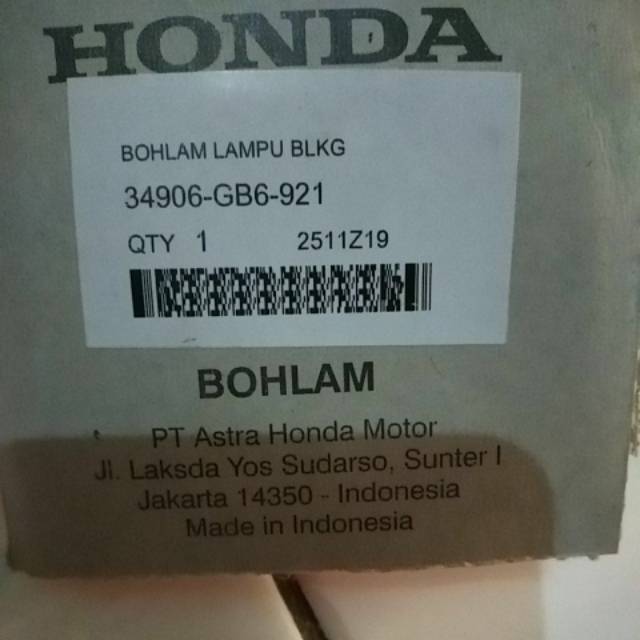 Bohlam Lampu Dop Rem Belakang Stop Honda 34906 GB6 921