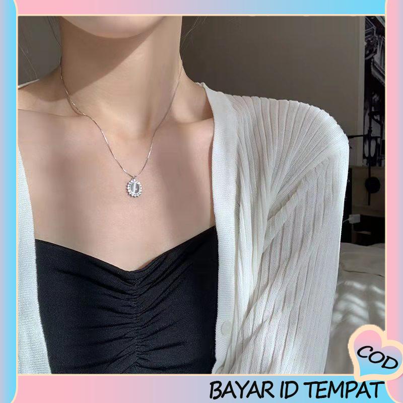 COD❤️ Retro Light Luxury Opal Kalung Wanita All-Match Hadiah Ulang Tahun Sederhana-A.one