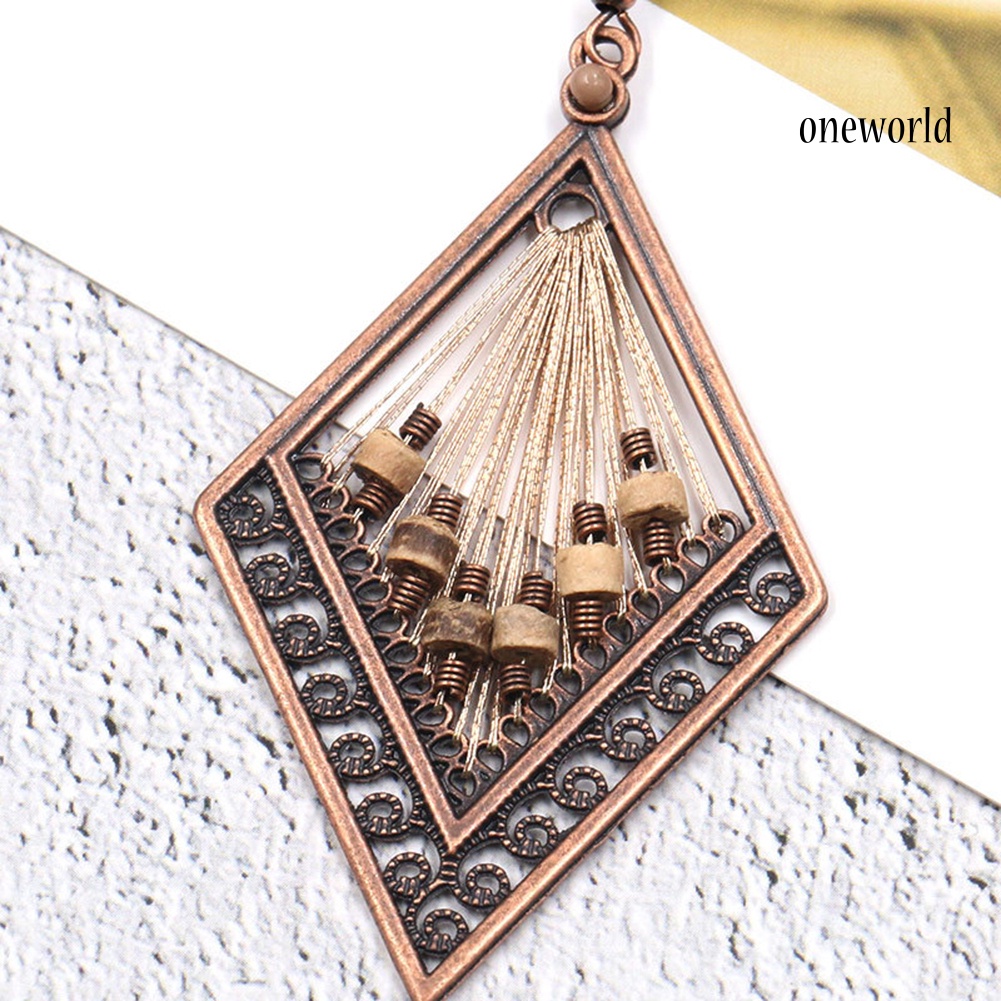 OW@ Bohemian Women Hollow Rhombus Pendant Thread Dangle Drop Hook Earrings Jewelry