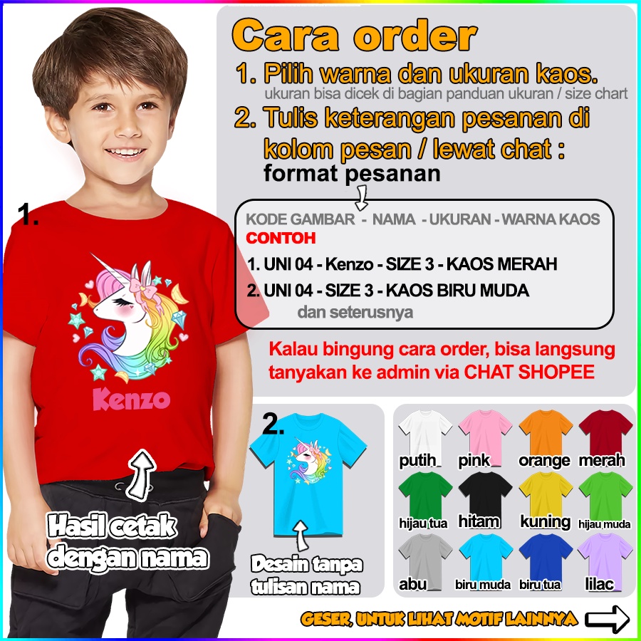 [FREE NAMA!!] Baju Kaos COUPLE DEWASA UNICORN BANYAK MOTIFF