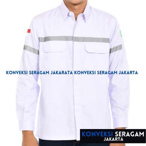 Baju Kemeja Safety K3 Lengan Panjang - Seragam Kerja Atasan Wearpack Werpack Werpak Proyek Tambang Warna Putih Pria Wanita - Konveksi Seragam Jakarta