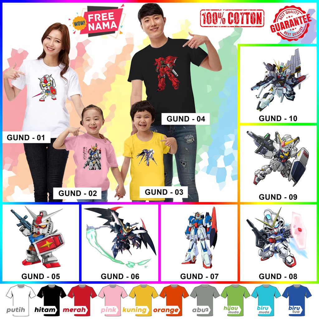 [FREE NAMA!!] Baju Kaos COUPLE  ANAK DAN DEWASA GUNDAM BANYAK MOTIF