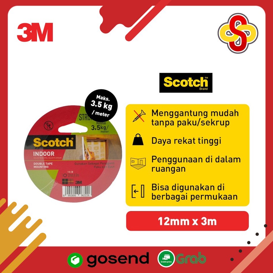 Double Tape Indoor Scotch 3M Mounting Tape Permanen 110 12mm x 3m