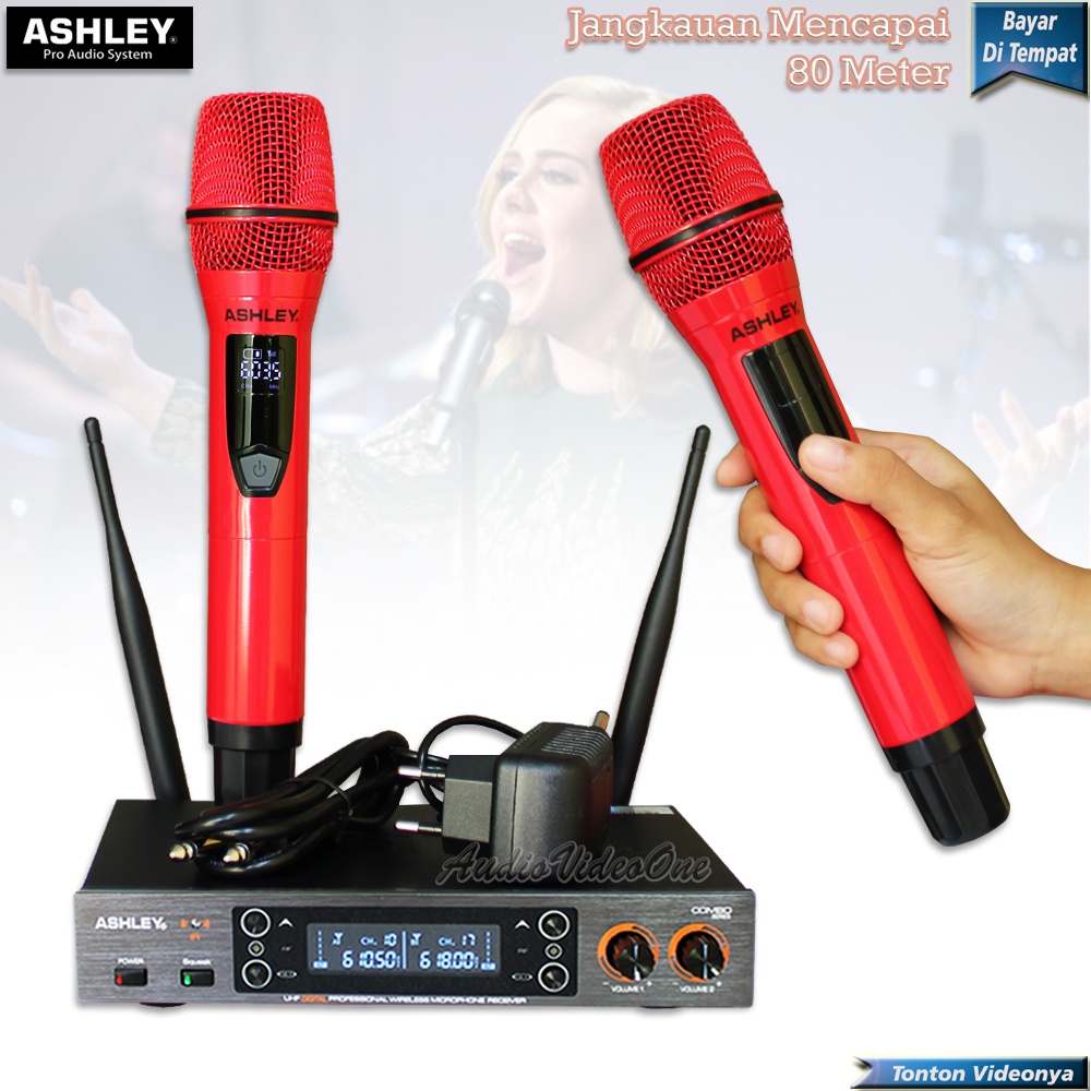 Mic Wireless Ashley Combo Series 2 Handle Microphone Vokal Mik Karaoke Mikrofon Nirkabel Asli Origin