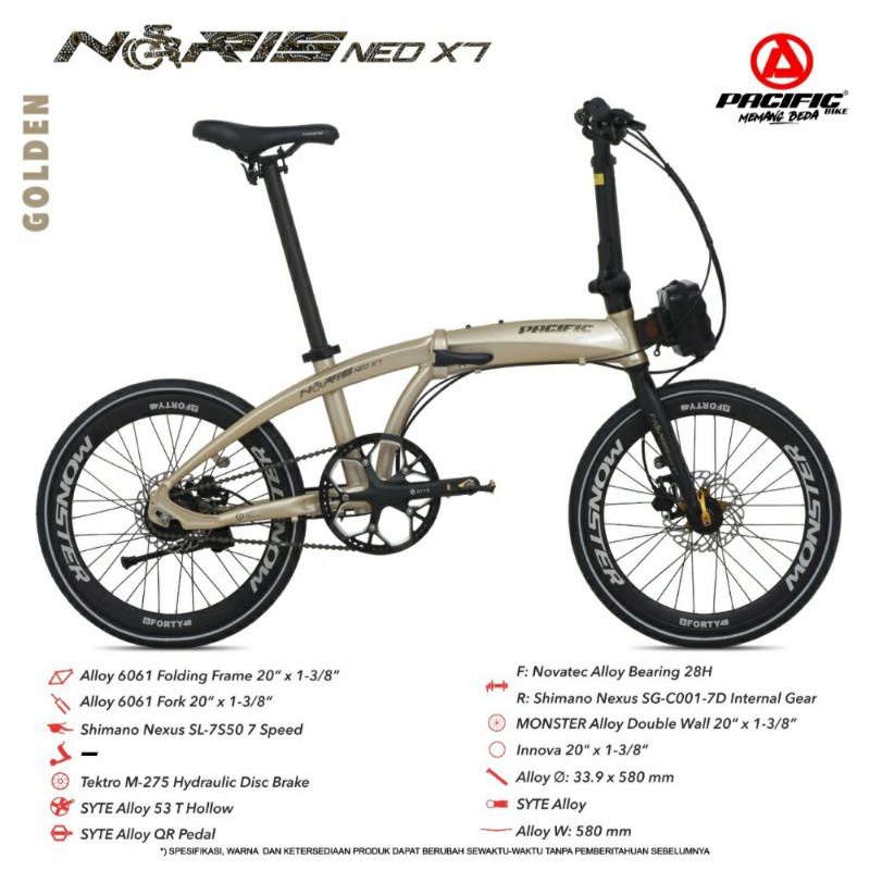 Sepeda Lipat 20 inch Pacific Noris Neo X7 Shimano Nexus 7 Speed Frame Alloy Hidrolik Double Disc