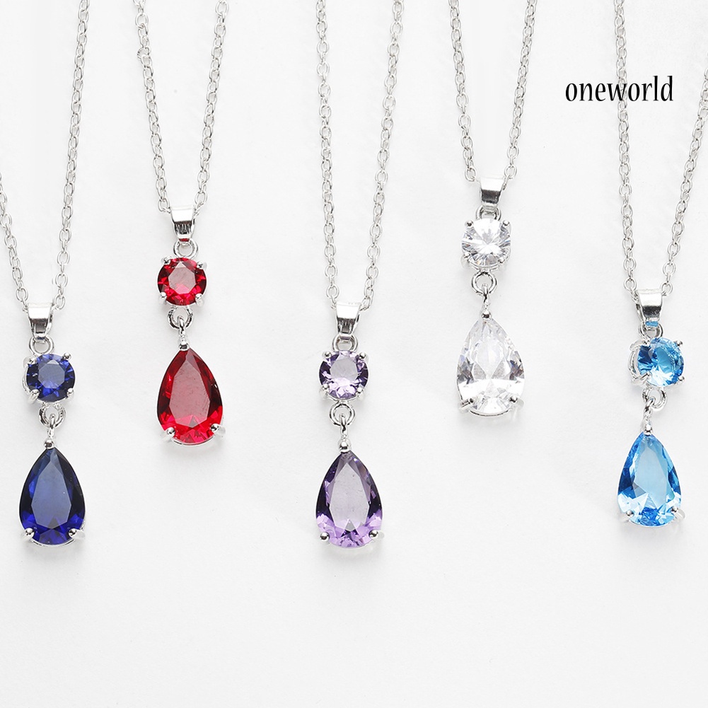 OW@ Fashion Round Drop Zircon Pendant Eardrop Earrings Necklace Women Jewelry Set