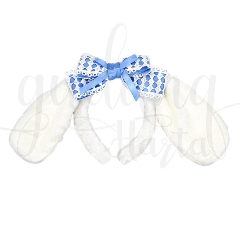 Bando Lolita Ear With Ribbon Bandana Motif Telinga Kelinci Biru Putih GH 211070