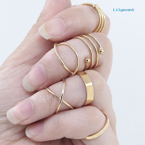 6pcs / Set Cincin Knuckle Midi Model Spiral Slim Warna Emas Untuk Wanita