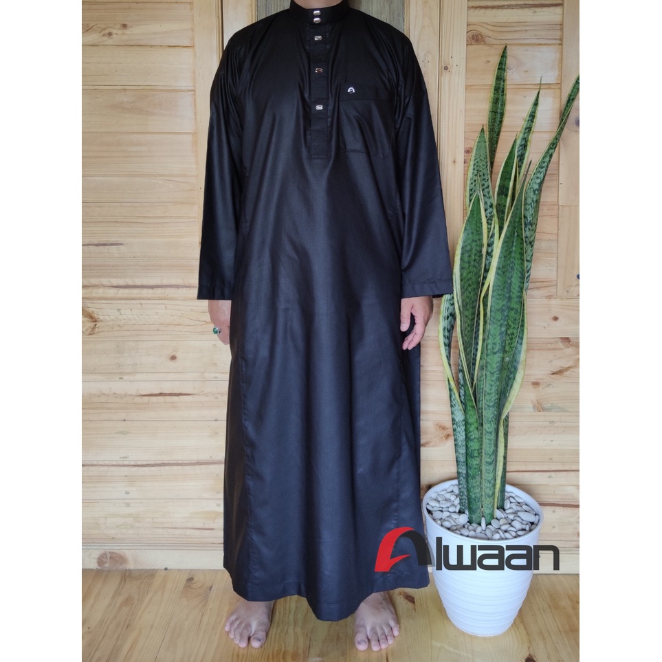 Baju/pakaian muslim pria koko gamis jubah dewasa ALWAAN/ATTALWIN model JD001 warna HITAM/BLACK