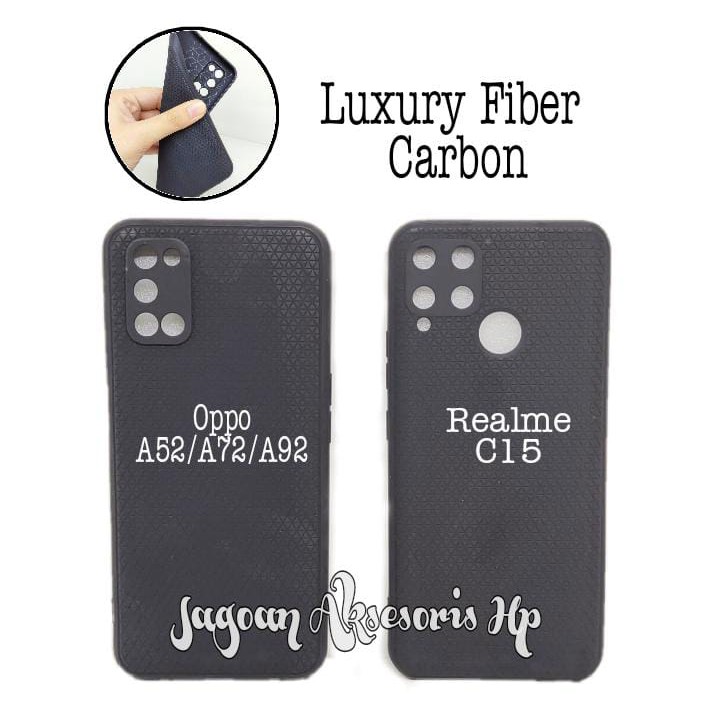 LUXURY Real Fiber Oppo A52 A72 A92 with Pelindung Camera TPU Black Matte