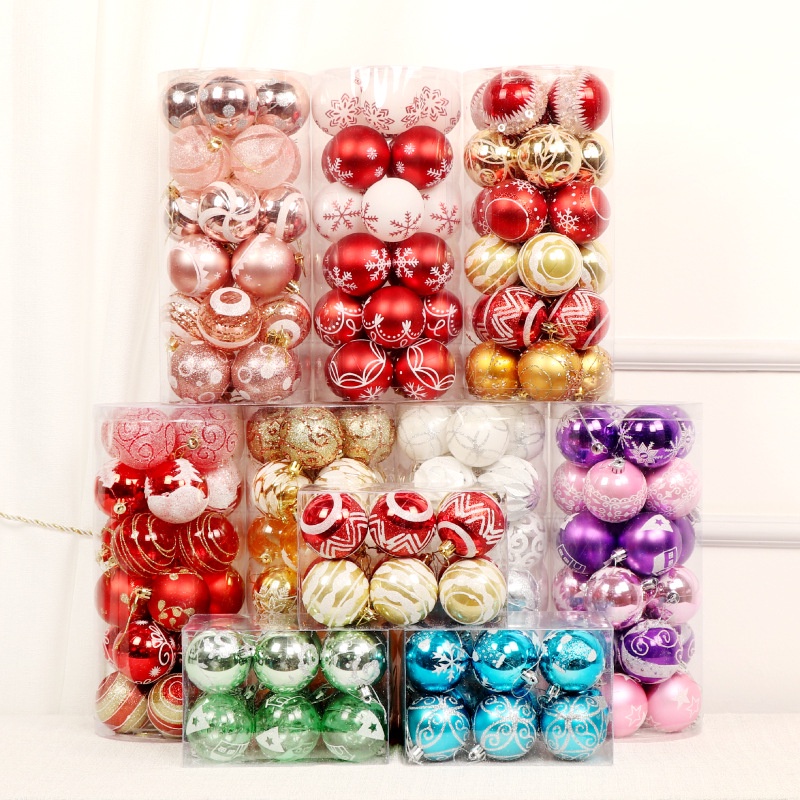 24pcs / Kotak Bola Snowflake Bahan Plastik Ukuran 6cm Untuk Dekorasi Natal