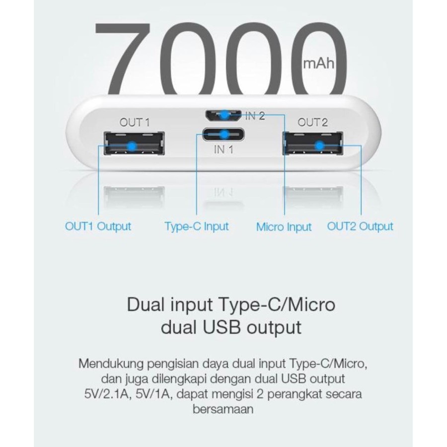 Turun Harga!!! Powerbank Robot 7000mAh RT7500 2 Input2 Port USB Original Fast Charging