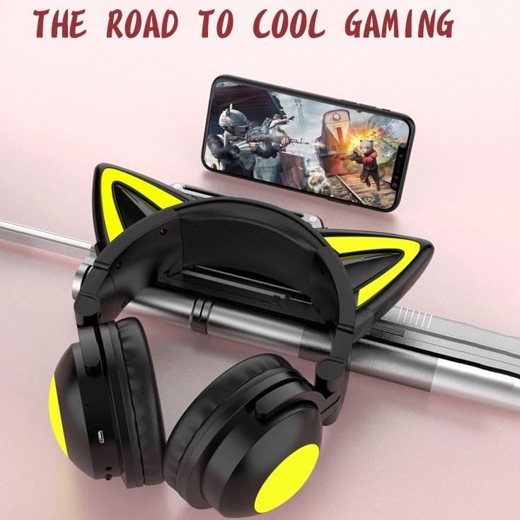 <Y-UAR} <♥} Wireless RGB Gaming Cat Ear Headset Bluetooth 5.0 Headphone ZW-068 headphones with Micro