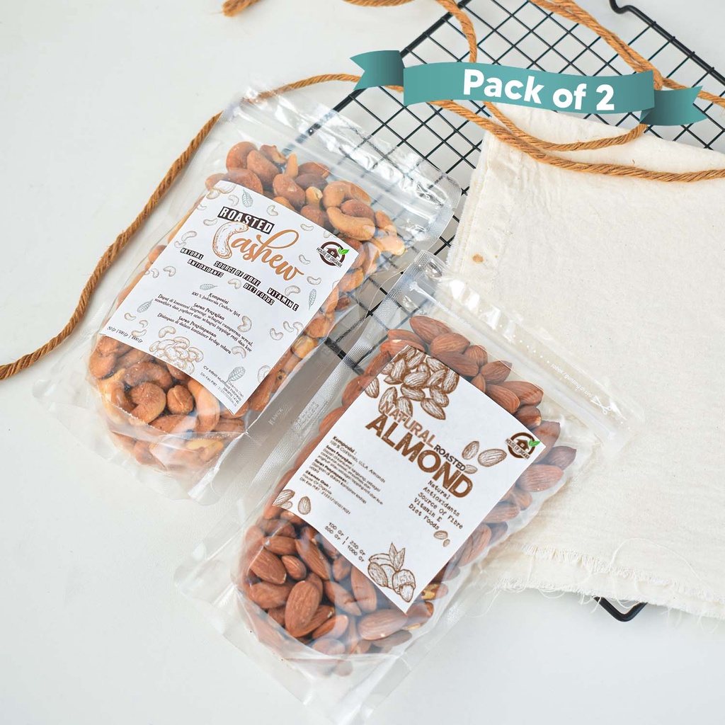 Paket Duo Roasted Nut Snack Sehat  (roasted almond 250gr+ Roasted cashew 250gr)