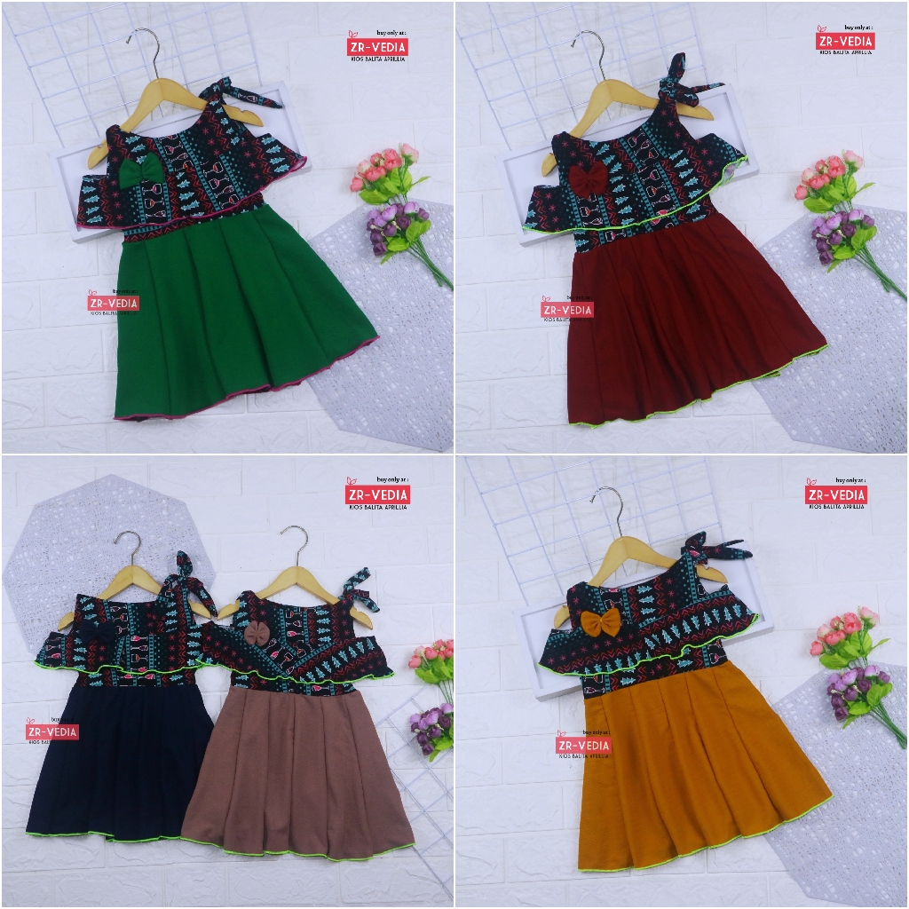 Dress Rachel uk 2-3 Tahun / Dres Model Baju Anak Perempuan Gaun Pesta Polos Motif Export Quality