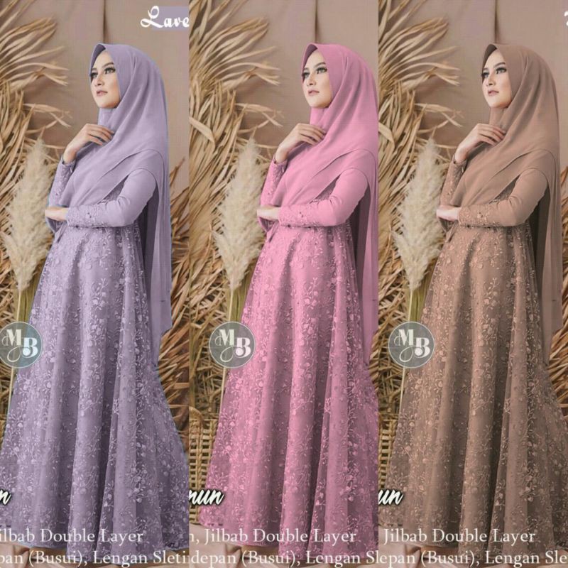 Jual Gamis Brokat Syar'i Ainun Dress Broklat Free Hijab Baju Kondangan