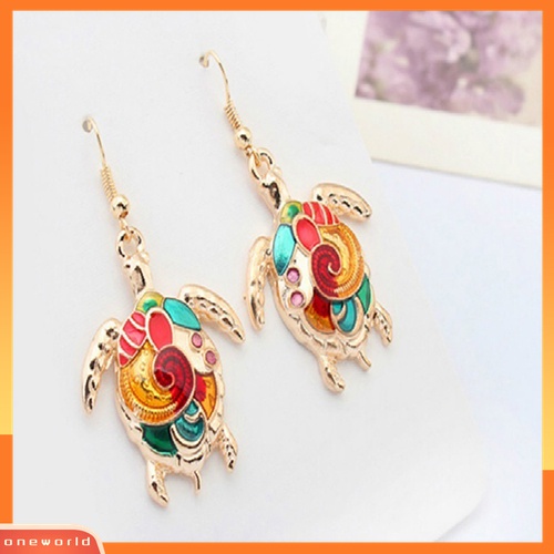 Set Perhiasan Kalung Anting Kait Liontin Kura-Kura Warna-Warni