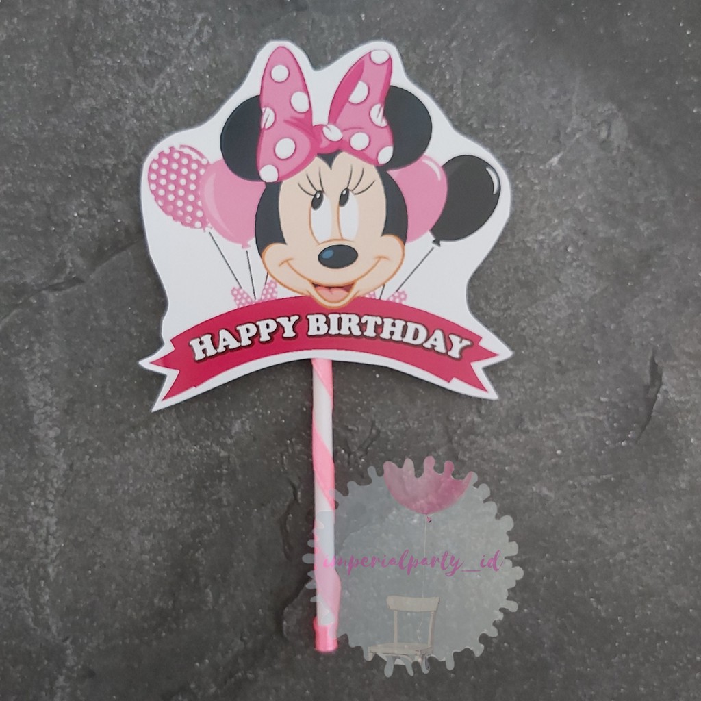 Cake Cupcake Topper Tusukan Kue Happy Birthday Minnie Mouse