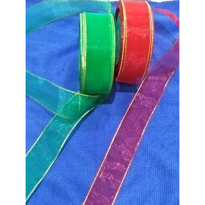 Pita Organdi Pita Transparan List Emas 1inch Pita 2.5cm Pinggiran Emas Pita Natal Christmas Ribbon