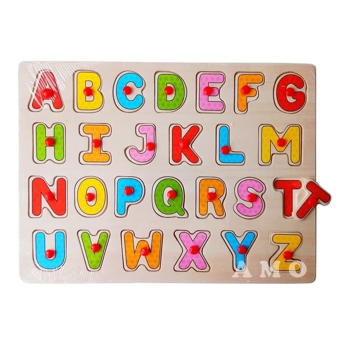 ST Mainan Anak Edukasi PUZZLE KAYU BERGAMBAR PIN HURUF ABCD Anak Belajar Mengenal Huruf 4 5 6 7 Tahun Education Toys Wood Letters Kids