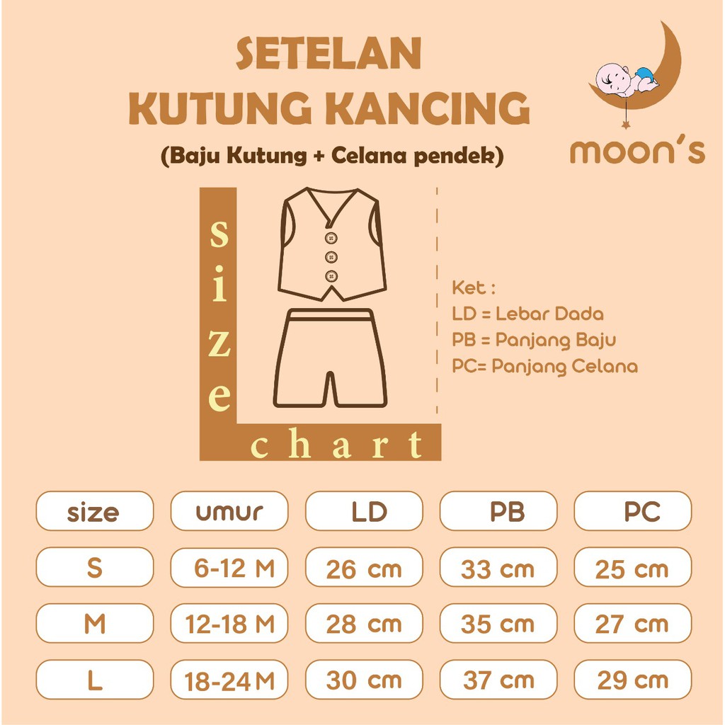 SML MOONS Stelan kancing Kutung Polos SML Baju kutung celana pendek STELAN Moon's baju bayi baju