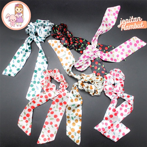 Ikat Rambut Satin Model Pita - Kunciran Rambut Karet Scrunchie Panjang [PER PCS]