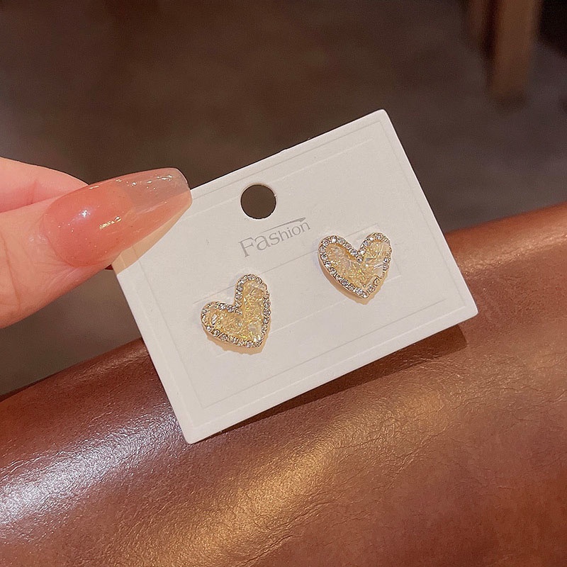 Anting Tusuk Sterling silver 925 Desain Hati Hias Kristal Berlian Imitasi Mewah Berkilau Untuk Wanita