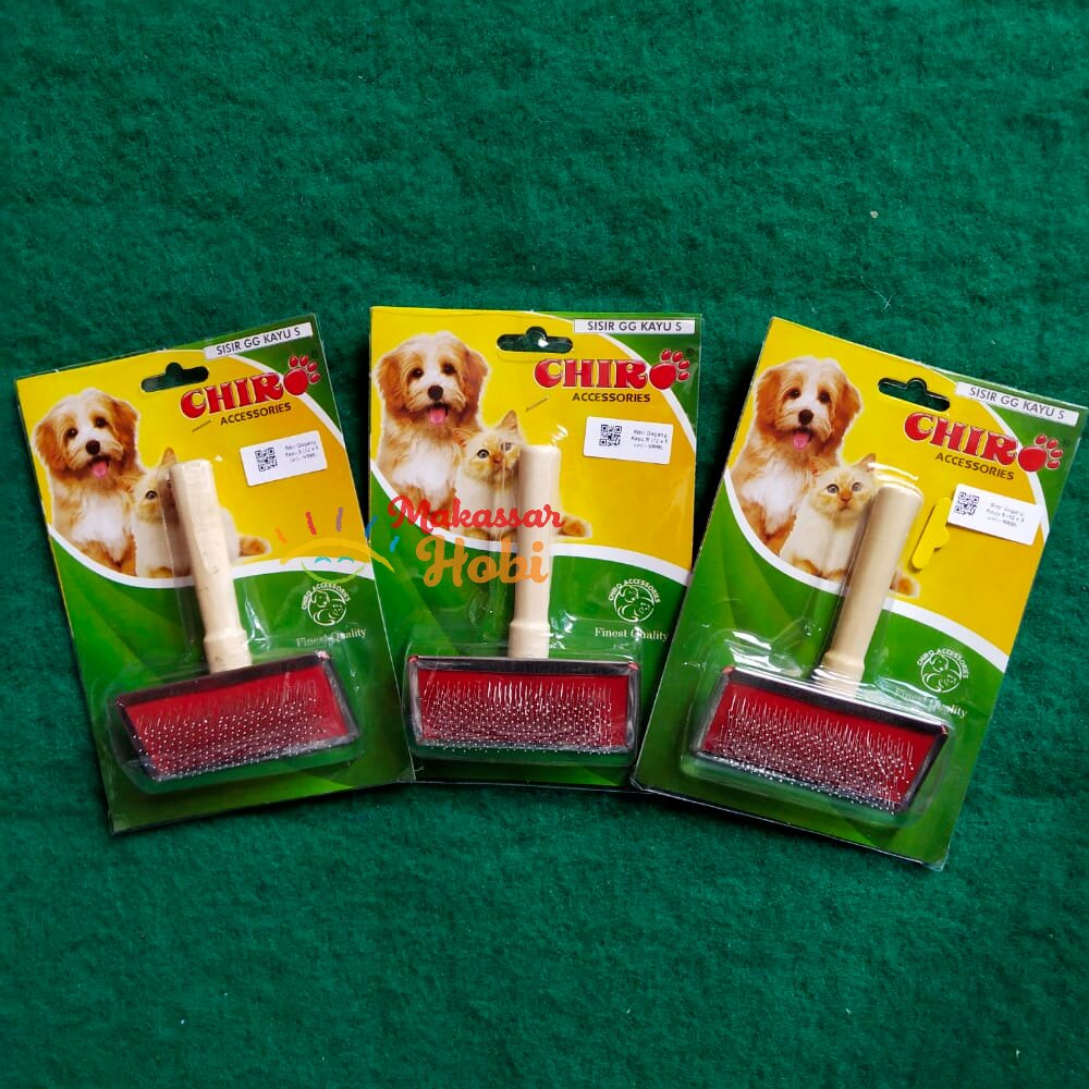 Sisir Bulu Gagang Kayu S Ukuran 12x9 cm Grooming Kucing Anjing Kelinci